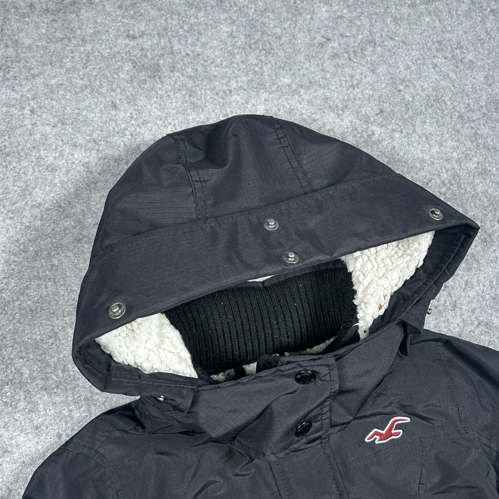 Hollister Jacket Womens Size xxs Black All Weather Hooded Sherpa Lined Y2k‎ - Picture 8 of 14
